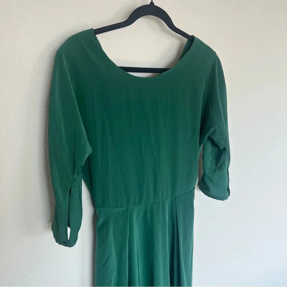 NWOT Rachel Antonoff Emerald Green Satin Deep V-Cut Back Slit Sleeve Dress 4 - Picture 3 of 15